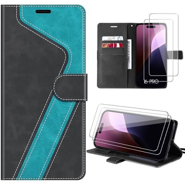 Coque - E.F.CONNECTION - för iPhone 16 Pro - Syntetiskt läder - Elegant - Repfria Blå