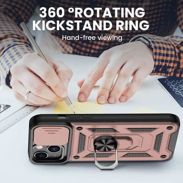 Skyddsskal - E.F.CONNECTION - för iPhone 13 - Slim - Stötsäker - Stödring Rosa