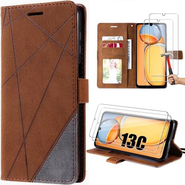 Coque til Xiaomi Redmi 13C - MÆRKE - Brun - Stødabsorberende - PU Læder - Justerbar Støtte kastanj