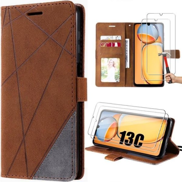 Skal för Xiaomi Redmi 13C - MÄRKE - Brun - Stötsäker - PU-läder - Justerbar ställning kastanj