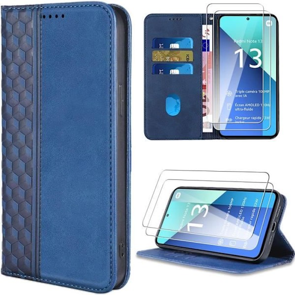 Coque - Xiaomi - Redmi Note 13 4G - Syntetiskt läder - Mosaik - Flera positioner stöd marinblå