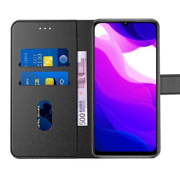 Etui til Xiaomi Mi10 Lite (6,57") Pakke 2 hærdede briller i praktisk tegnebogsform Magnetisk klap, sort Svart