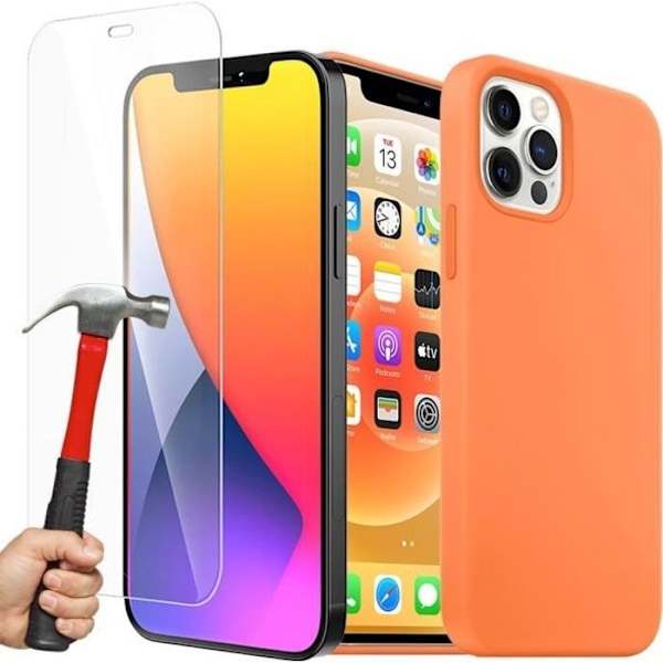 Liquid Silicone Case - E.F.CONNECTION - iPhone 12 Pro Max - Stødsikker - Hærdet glas - Orange Orange