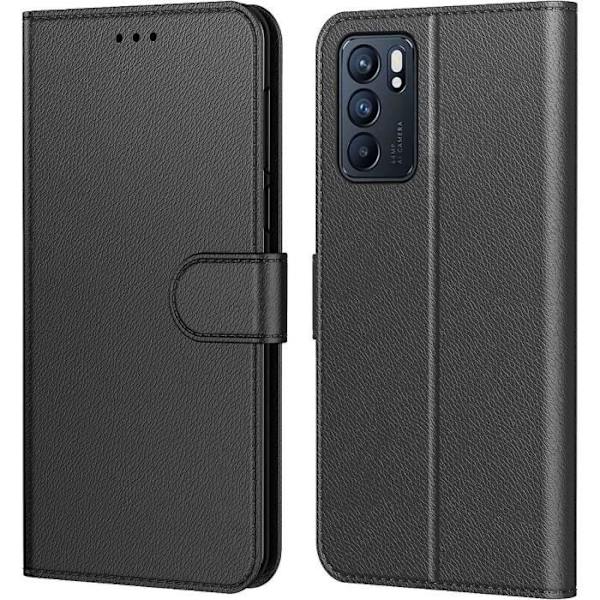 Fodral till OPPO Reno 6 - Helsyntetisk läderklaff Svart Svart