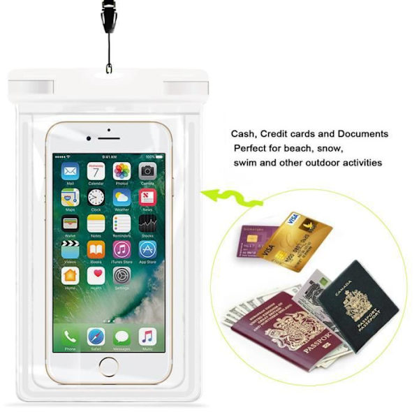 Telefon vattentät väska påse Vattentätt fodral skal för iPhone 8 7-6Plus, Galaxy J3-J5-S8 Honor 9 Xperia L1-XA1, ZC520TL ZB501KL -Vit Vit