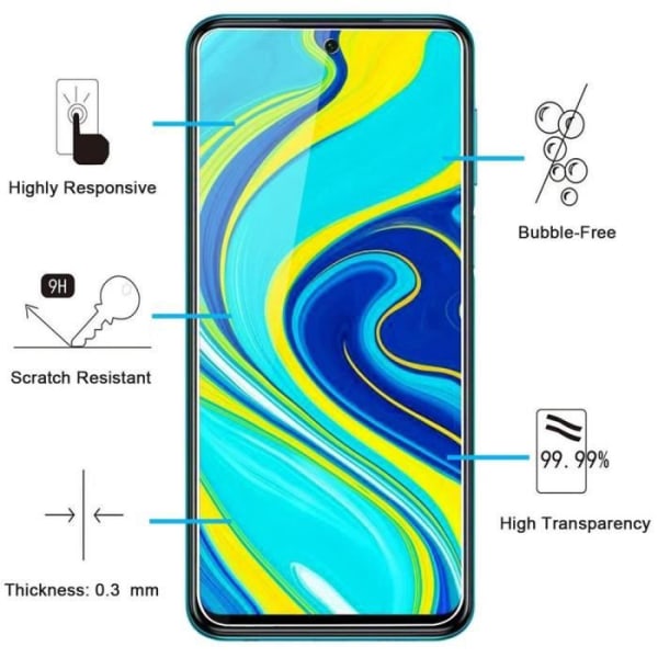 Pakke 3 hærdet glasbeskyttelse til Redmi Note 9S skærmbeskyttelsesfilm Transparent