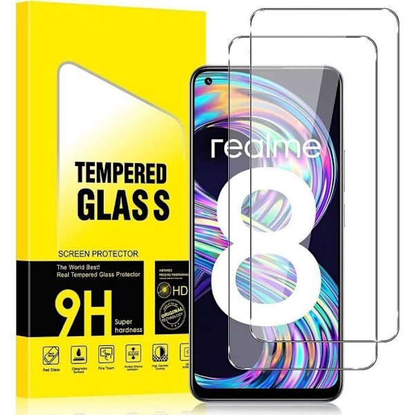 [2 stycken] - E.F.CONNECTION - Härdat Glas - Skärmskydd för realme 8 - Ultra tunn - Repistent Transparent