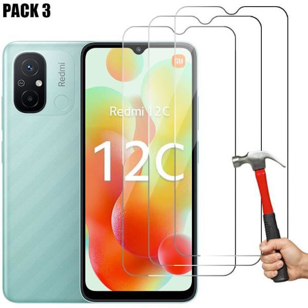 [3 stycken] Härdat glas för Xiaomi Redmi 12C - 11A skärmskydd Transparent