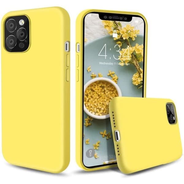Silicone-fodral - E.F.CONNECTION - för iPhone 12 Pro Max - Gul - Stötsäker - Härdat glas Gul
