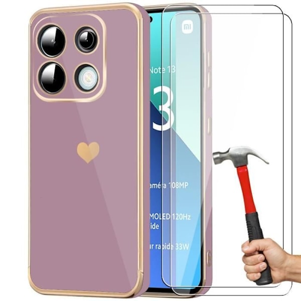 Coque och Härdade Glas - Xiaomi - Redmi Note 13 4G - Lila - Stötsäker - Mönster av Guld Plätering Lila