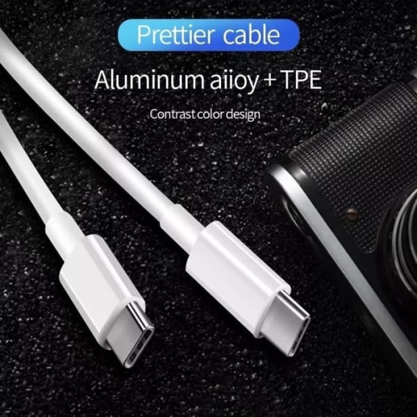 USB-C till USB-C-kabel för iPhone 15 Pro Max, 15 Pro, 15 Plus, 15 - Snabbladdning Vit 1M - Paket med 2