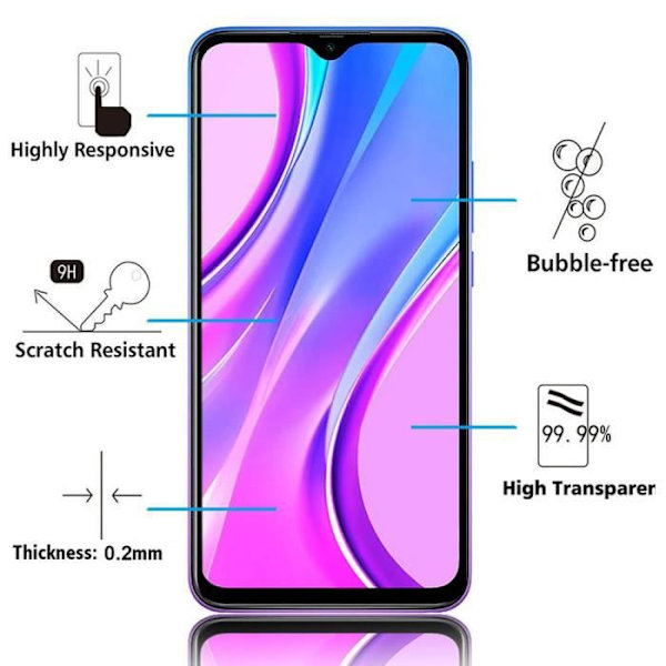 För Xiaomi Redmi 9 6,53": 1 helfärgsskärm härdat glas skärmskyddsfilm - SVART
