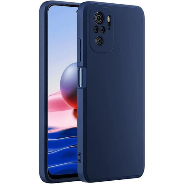Fodral för Redmi Note 10 + 2 härdade glasögon, stötsäkert flytande silikonfodral Marinblå
