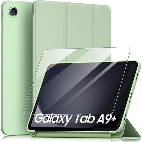 Coque + Härdat Glas - E.F.Connection - för Samsung Galaxy Tab A9 Plus - med Stödfunktion - Grön Grön