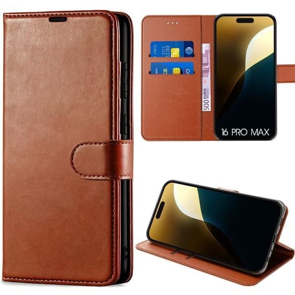 Coque - E.F.CONNECTION - för iPhone 16 Pro Max - Stötsäker - Rep防止 - PU-läder kastanj