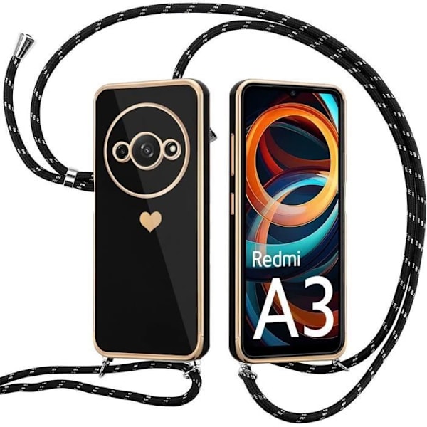 Coque - Xiaomi - Redmi A3 - Hybrid Silikone - Stødabsorberende Beskyttelse - Hjerte Mønster Svart
