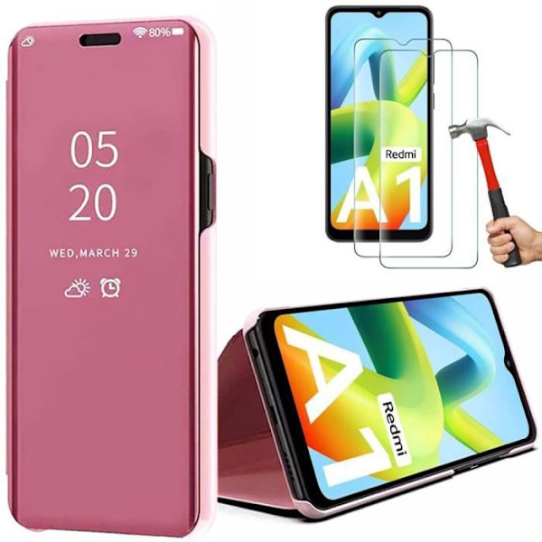 Coque - Xiaomi - Redmi A1/A2 - Rosa - 2 Härdat Glas - Skydd Spegeleffekt Rosa