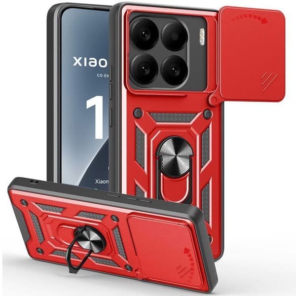Skyddande skal - E.F.CONNECTION - för Xiaomi 15 - Stötsäker - Ringstöd - Röd Röd