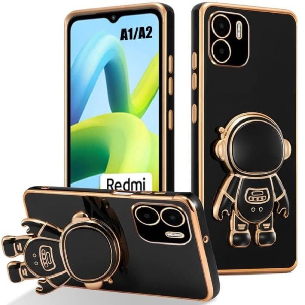 Coque til Xiaomi Redmi A1/A2 - Sort - TPU Stødabsorberende - Justerbart Støtte - Astronautmønster Svart