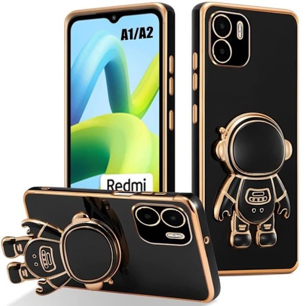 Mobilskal för Xiaomi Redmi A1/A2 - Svart - TPU Stötsäker - Justerbart Stativ - Astronautmönster Svart