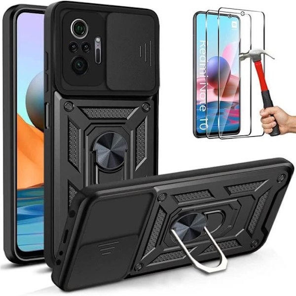 Skyddande skal - E.F.CONNECTION - För Redmi Note 10 Pro 4G - Svart - Militär - Härdat glas Svart
