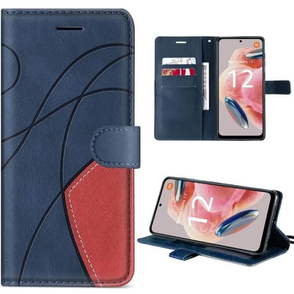 Coque - E.F.CONNECTION - För Xiaomi Redmi Note 12 4G - Mörkblå - Stötsäker - Plånbok och Fällbart Stöd Marinblå, röd