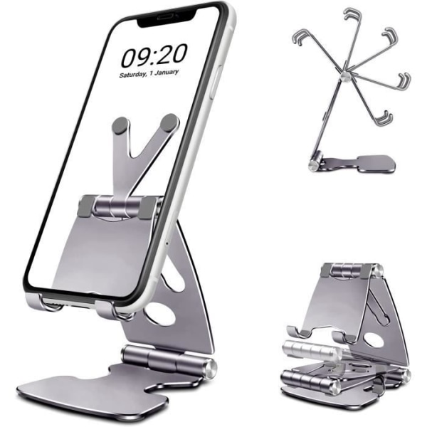 TECOOL Stationär mobiltelefonhållare, aluminiumlegering, för iPhone/Huawei/Samsung Galaxy 4"-8,3" Smartphone Tablet, Silver Pengar