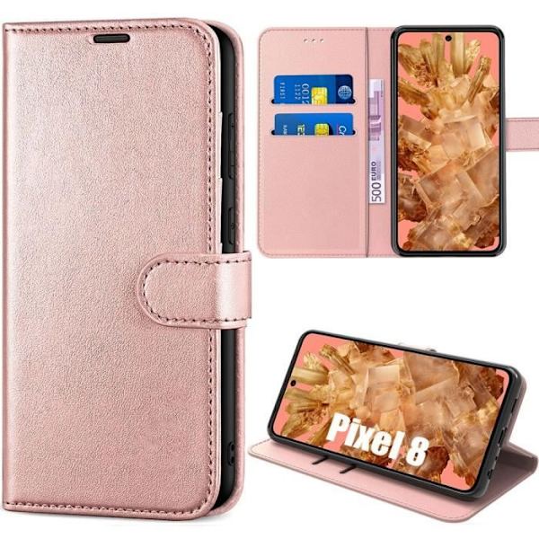 Heltäckande fodral till Google Pixel 8 - Skydd Stötsäker syntetiskt läderklaff Rosa