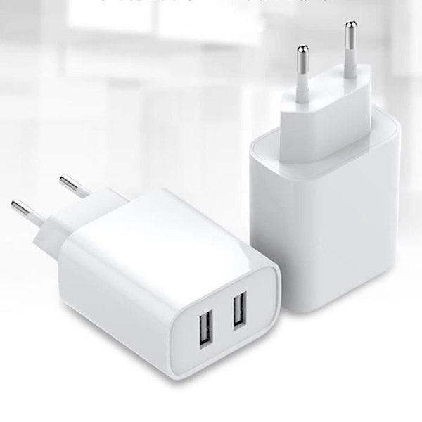 USB Väggladdare - Universell - 2 Portar - LED - Snabbladdare - Vit Vit