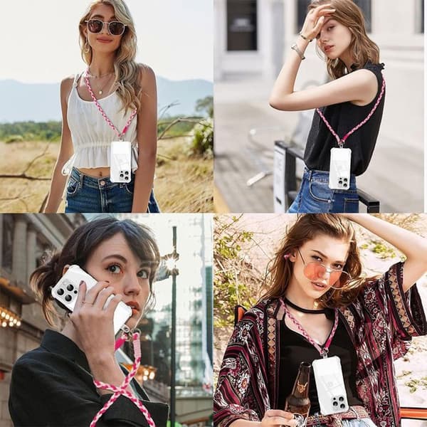 Universell Smartphone Rem, Flätad Handsfree Snodd med Patch - Vit Rosa Rosa, Vit, Fuchsia
