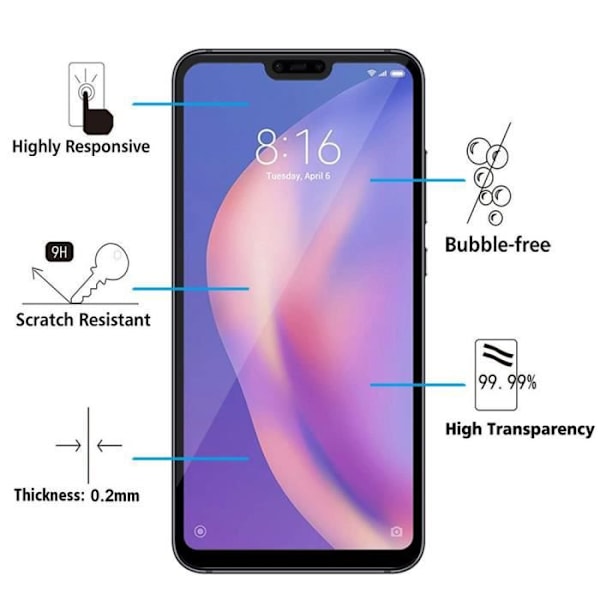 Vcomp - Til Xiaomi Mi 8 Lite/ Mi8 Youth/ Mi 8X 6,26": Parti/pakke med 2 farvede hærdet glasskærmbeskyttere - SORT SVART