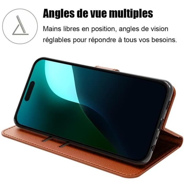 Coque - E.F.CONNECTION - för iPhone 16 - Lädereffekt - Förstärkt skydd - Visningsstöd kastanj
