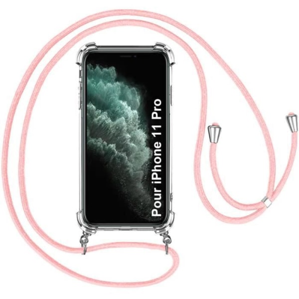 Skulderremscover til iPhone 11 Pro (5,8") Beskyttelse Forstærkede hjørner Blødt forstærket hjørne + lyserød skulderrem Transparent-rosa