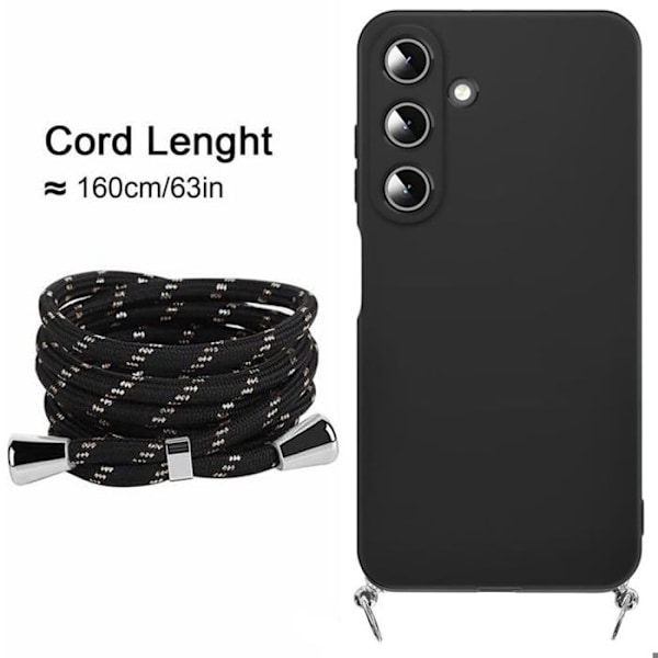 Coque til Xiaomi Redmi 14C - Silikone Stødabsorberende Kradsikker med Strop - Sort Svart