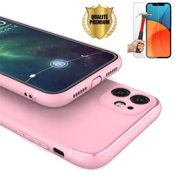 Coque + Härdat glas - E.F.CONNECTION - för iPhone 13 Pro - Mjuk - Matt - Rosa Rosa