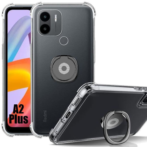 Fodral för Xiaomi Redmi A2+-A2 Plus Silikon Stötsäker Transparent Slim Förstärkta hörn med Stativ Svart