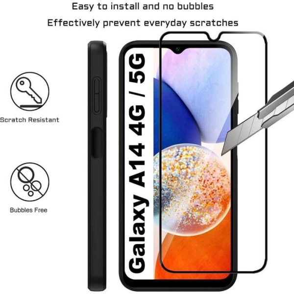 Helt härdat glas för Samsung Galaxy A14 - E.F.CONNECTION - Paket med 3 - Svart - Repbeständig Transparent med svart kant