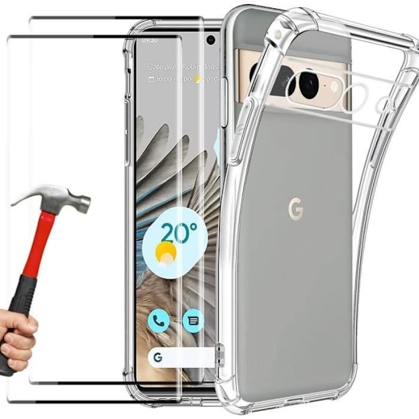 Cover til Google Pixel 7 Pro - Gennemsigtig stødsikker TPU + 2 beskyttelsesglas af hærdet glas Transparent