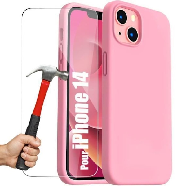 Skyddsskal - E.F.CONNECTION - för iPhone 14 - Flexibelt - Rosa - 2 Härdade Glas Rosa