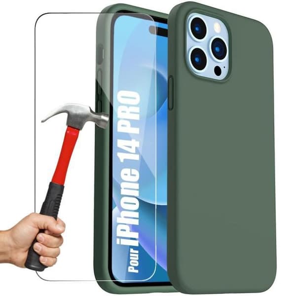 Skyddshölje - E.F.CONNECTION - för iPhone 14 Pro - Silikon TPU - Nattgrön - Stötsäker och repfria Nattgrönt