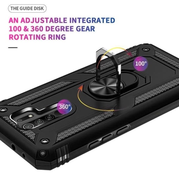 Taske til Redmi 9 (6,53") Ringstøtte Forstærket beskyttelse Forstærket kant Metalplade Sort Svart