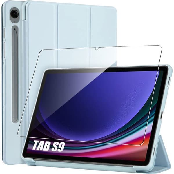 Coque + Härdat Glas -E.F.CONNECTION - för Samsung Galaxy Tab S9 - Heltäckande Skydd - Stöttålig - Blå Blå
