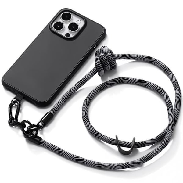 Crossbody-fodral för iPhone 15 Pro Svart mjukt skydd med robust grå axelrem