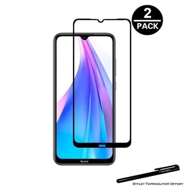 Skyddsfilm - Toproduits® - Xiaomi Redmi Note 8T - Härdat glas - 2-pack - Repåresistent Svart