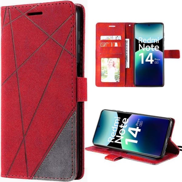 Coque för Xiaomi Redmi Note 14 Pro Plus 5G / Redmi Note 14 Pro+ 5G, Läder Effekt Stötskydd 360° - Röd Röd