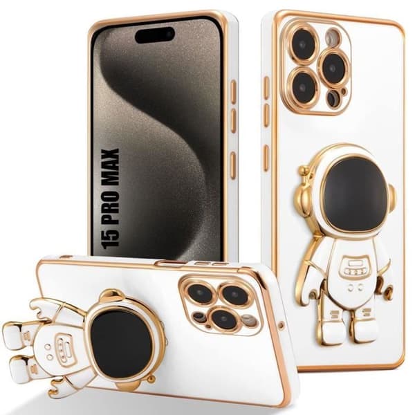 Coque Silicone - E.F.CONNECTION - för iPhone 15 Pro Max - Stötsäker - Repfria - Ultra Slim - Söt Astronaut Vit