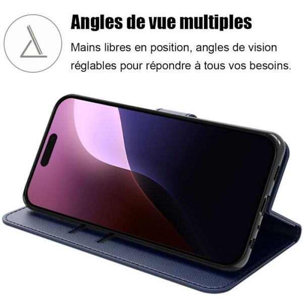 Coque - MÆRKE - iPhone 16 Pro - Syntetisk læder - Anti-ridser - 2 hærdede glas marinblå