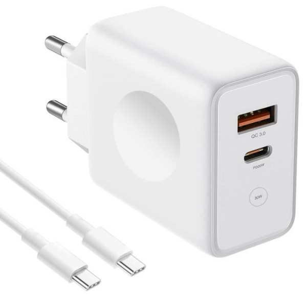 30W hurtigoplader - PD 20W + QC 3.0 med USB-C-kabel til OPPO Find X5 Pro - X5 Lite - X3 Neo - X3 Lite - X2 Lite