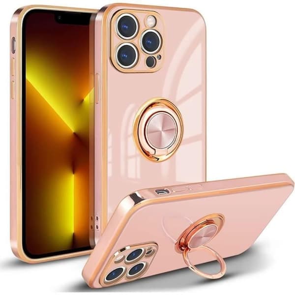 Skyddsskal - E.F.CONNECTION - för iPhone 13 Pro - Flexibelt - Guldkant - Stötabsorberande - Rep-skyddande Rosa
