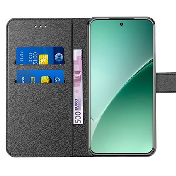 Coque til Xiaomi 15 Pro, Flip Cover Stødabsorberende Syntetisk Læder Sort med Kortlomme + 2 Tempereret Glas Svart